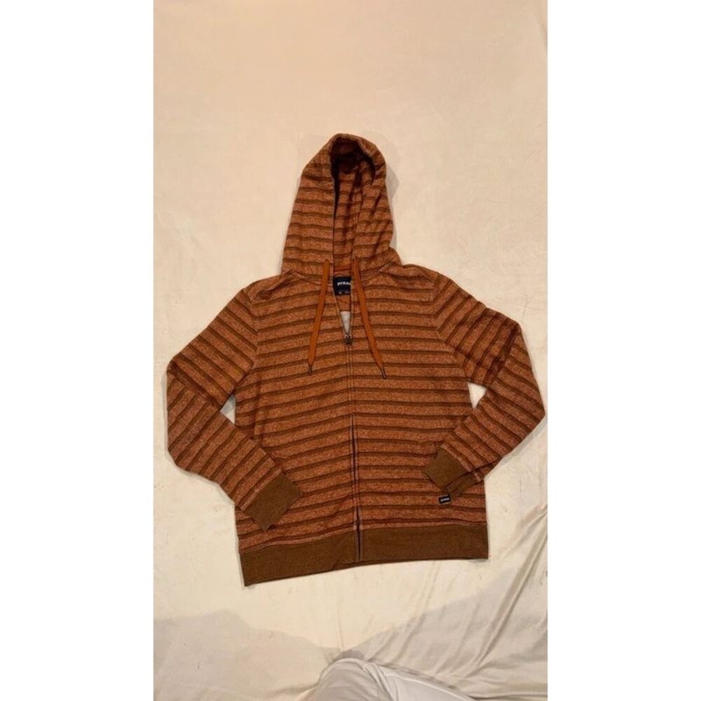 Prana Mens Full Zip Striped Hoodie Rust Brown Small SML Sweatshirt (482)